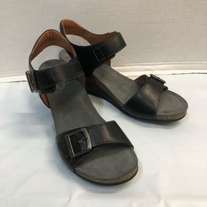 Women’s TAOS Buckle Up Black Leather Sandal Wedge
